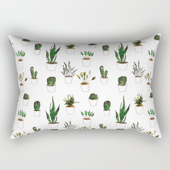 Green plants in white pots Rectangular Pillow