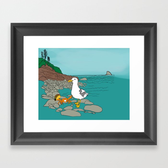Crabarita & Gerry the Seagull from Flock of Gerrys Gerry Loves Tacos by Seasons Kaz Sparks Framed Art Print