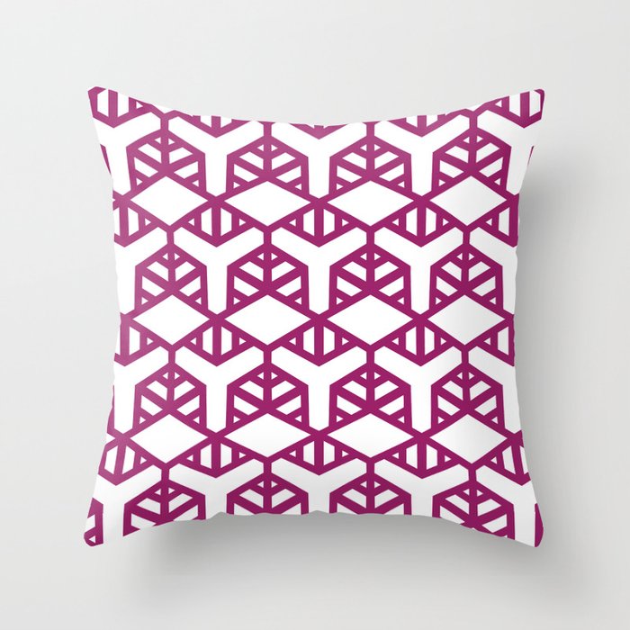 Magenta and White Geometric Shape Tile Pattern - Colour of the Year 2022 Orchid Flower 150-38-31 Throw Pillow