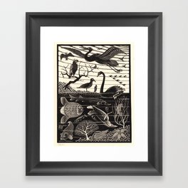 "The Fifth Day of Creation" by M.C. Escher Framed Art Print | Fish, Woodcut, Water, Graphicdesign, Birds, Vintage, Animal, Blackandwhite 