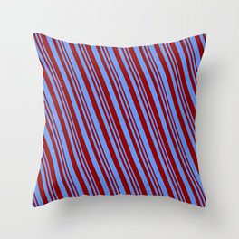 [ Thumbnail: Dark Red & Cornflower Blue Colored Lined/Striped Pattern Throw Pillow ]