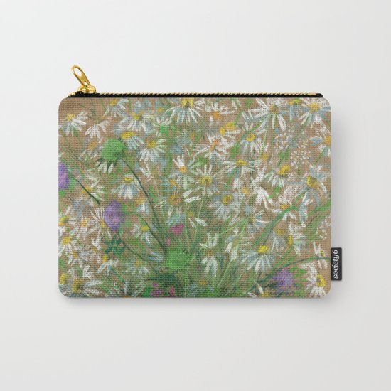"Meadow flowers", white daisies, floral art, pastel drawing Carry-All Pouch