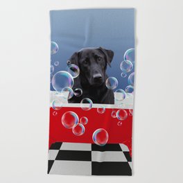Labrador Dog red bathtub Soap Bubbles Beach Towel
