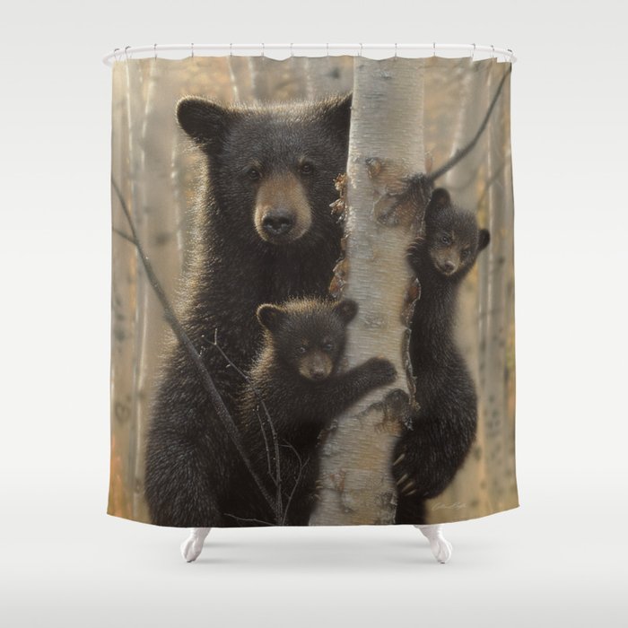 Black Bear Cubs - Mama Bear Shower Curtain