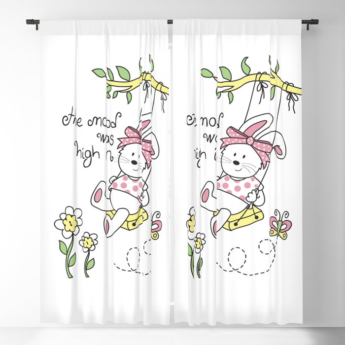 Graphics of cute bunny swinging on a tree swing. Blackout Curtain