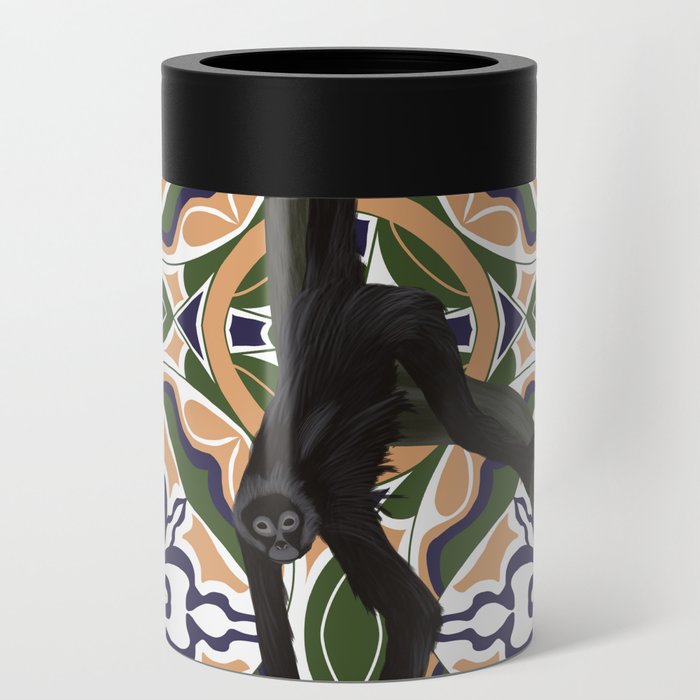 Hanging spider monkey on pattern Can Cooler