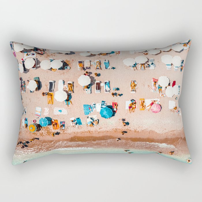 Aerial Drone Summer Beach Photography, Coastal Beach Print, Home Decor Aerial Photography, Ocean Aerial Beach Print, Pastel Beach, Summer Travel Beach Sea Rectangular Pillow