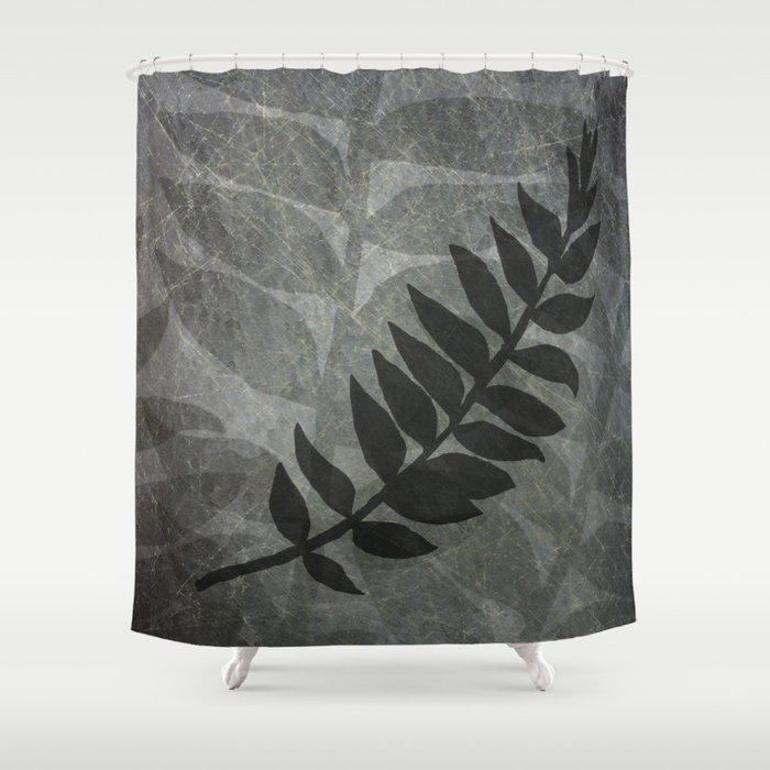 Pantone Lilac Gray Abstract Grunge with Fern Leaf - Foliage Silhouettes Shower Curtain