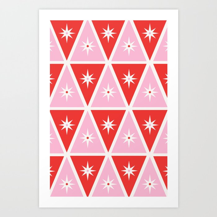 Retro Christmas Triangles | Red & Pink Art Print