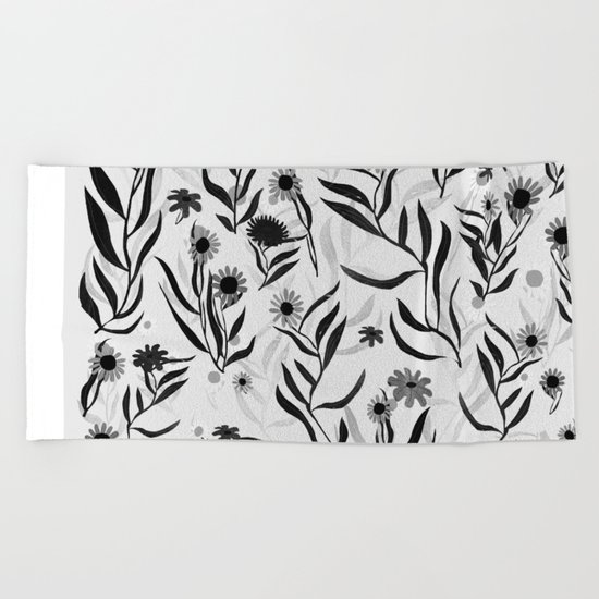 black flowers Beach Towel