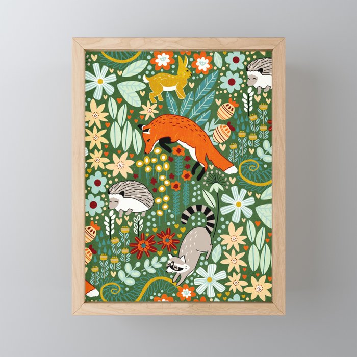 Textured Woodland Pattern - Forest Green Framed Mini Art Print