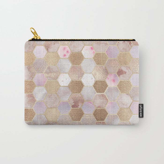 Hexagonal Honeycomb Marble Rose Gold Carry-All Pouch