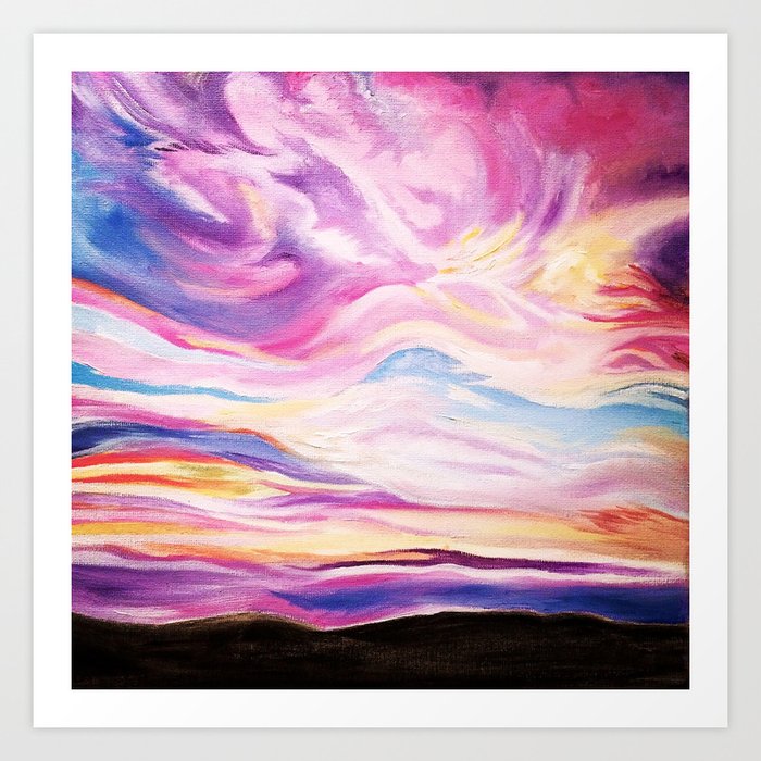 Colourful Vibrant Abstract Sunset Oil Painting Art Print By
