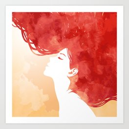Red Hair Art Print | Digital, Abstract, Ink, Natural, Aerosol, Colors, Sex, Girl, Cool, Painting 