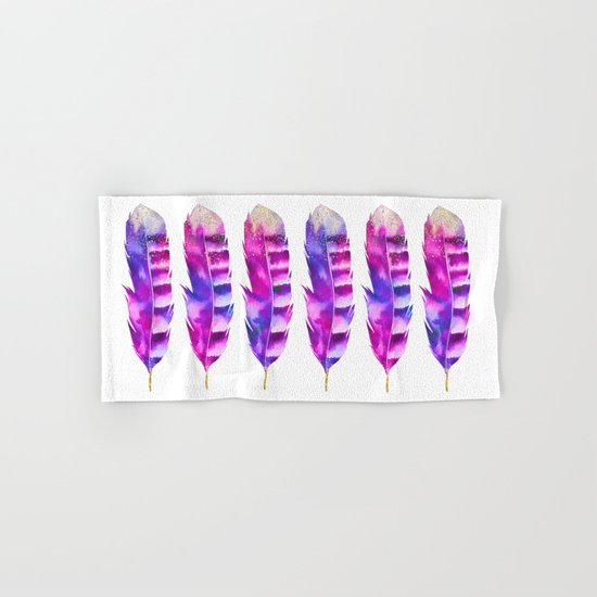 Pink Feathers watercolor painting Hand & Bath Towel