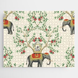 Chinoiserie Indian Elephant & Monkey Exotic Floral Jigsaw Puzzle