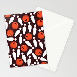 Cute Bowling Pins Brown Bowler Print Pattern Stationery Card