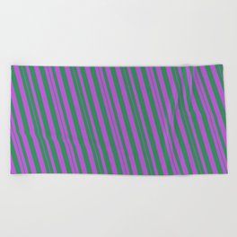 [ Thumbnail: Sea Green and Orchid Colored Stripes/Lines Pattern Beach Towel ]