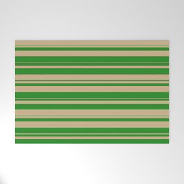 [ Thumbnail: Forest Green and Tan Colored Striped/Lined Pattern Welcome Mat ]
