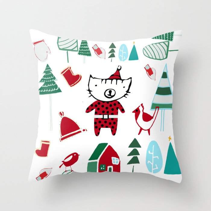 Cute Christmas Cat White Throw Pillow By Susycosta Society6