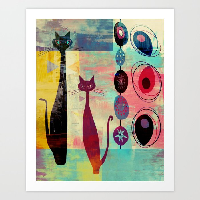 Mid-Century Modern 2 Cats - Graffiti Style Kunstdrucke Mid-Century Modern 2 Cats - Graffiti Style Kunstdrucke