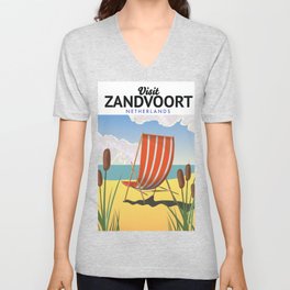 Zandvoort Netherlands seaside travel poster. V Neck T Shirt