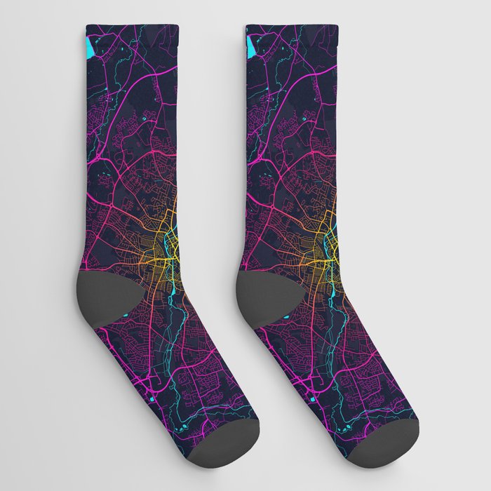 Leicestershire City Map of England - Neon Socks