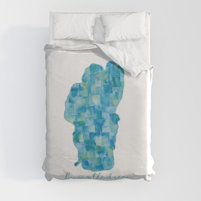 Living the Dream Lake Tahoe Watercolor Collage Duvet Cover