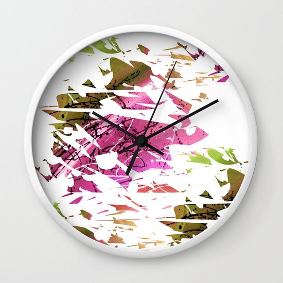 Abstract Acrylic Painting Broken Glass Purple And Green Wall Clock