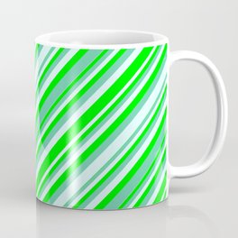 [ Thumbnail: Lime, Aquamarine, and Light Cyan Colored Lines Pattern Coffee Mug ]