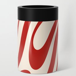 Wavy Loops Retro Abstract Pattern in Red and Almond Cream Can Cooler