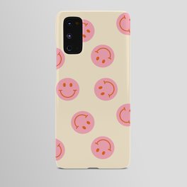 70s Retro Smiley Face Pattern in Beige & Pink Android Case