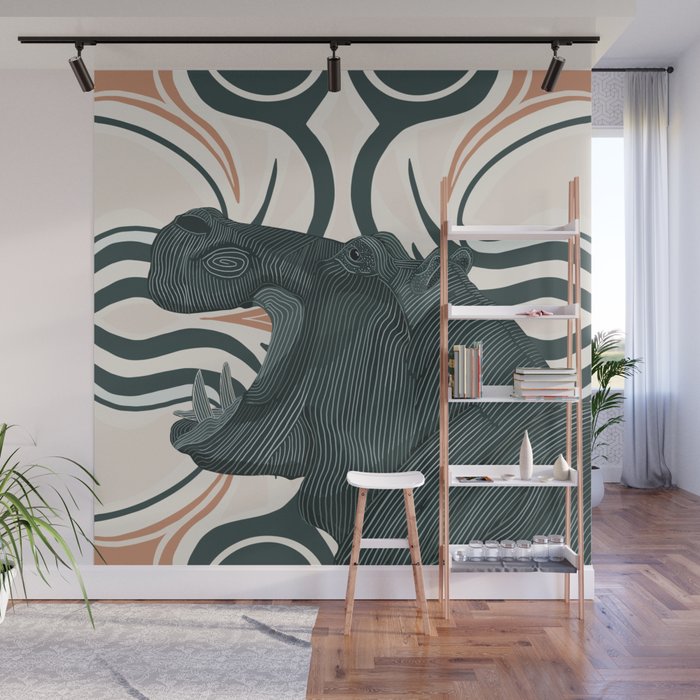 African Hippo Wall Mural