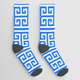 Bright Blue Minimalist Greek Key Squares Socks