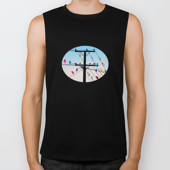 birds blue Biker Tank