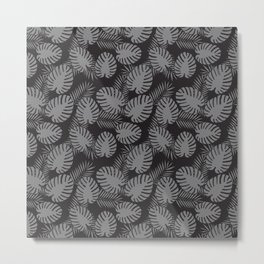Tropical Print Grey & Black Metal Print | Vector, Digital, Monocrome, Frond, Other, Leave, Illustration, Pattern, Palm, Beach 
