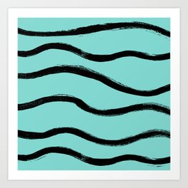 Oh Tiffany, my Darling. - Black Turquoise Brush Waves Art Print