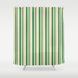 [ Thumbnail: Sea Green & Bisque Colored Stripes Pattern Shower Curtain ]