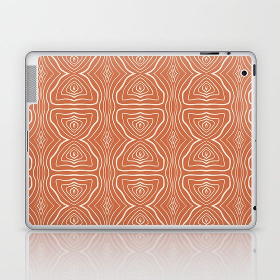 Abstract White Line Pattern - Orange Small Laptop & iPad Skin