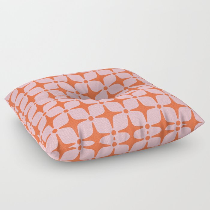 Mid Century Modern Star Pattern 939 Orange and Pink Floor Pillow