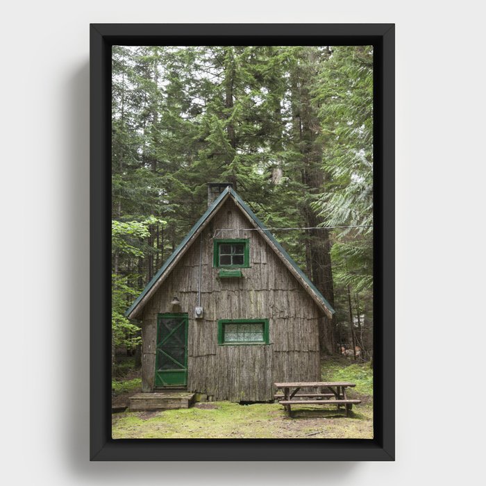 Green Cabin Framed Canvas