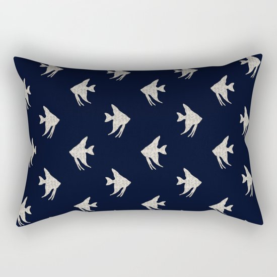 Navy blue maritime sea fish pattern Rectangular Pillow