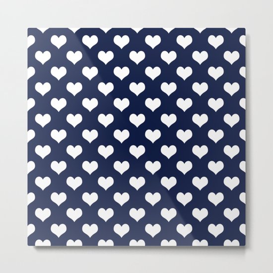 Indigo Navy Blue Hearts Metal Print