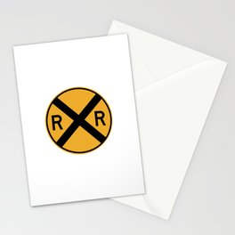 RAILROAD SIGN. Circular Yellow and Black with crossing sign. Stationery Card
