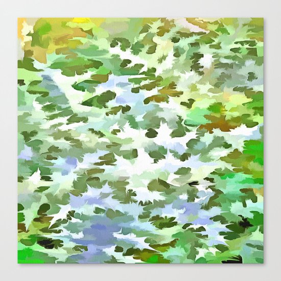 Foliage Abstract Pop Art In White Green and Powder Blue Canvas Print