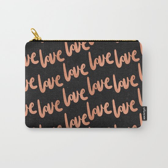 Love Rose Gold Pink on Black Carry-All Pouch