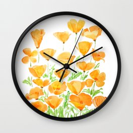 orange California  poppy watercolor Wall Clock