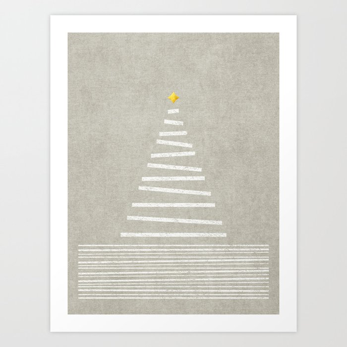 Abstract Christmas Tree White Beige Art Print