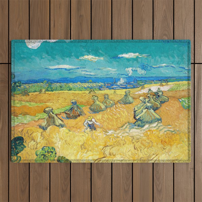Wheat Fields with Reaper, 1890 by Vincent van Gogh Outdoor Rug