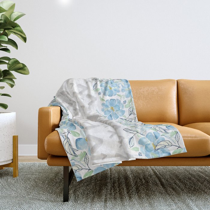 Gray arrows and blue flowers Throw Blanket
